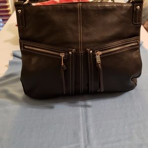 Tignanello Black Leather "City" Shoulder Bag